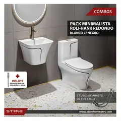 STONE - COMBO INODORO MINIMALISTA HANK REDONDO LAVADERO ROLI BLANCO/NEGRO