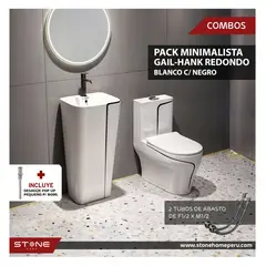 STONE - COMBO INODORO MINIMALISTA HANK REDONDO LAVADERO GAIL BLANCO/NEGRO