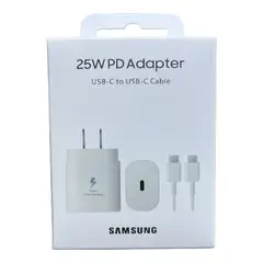 SAMSUNG - Cargador Adaptador 25W Cubo + Cable Usb C A C - Blanco