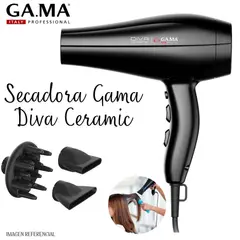 Gama - Secadora de Cabello Profesional Diva Ceramic-Negra 2300 watts.