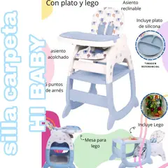 HI BABY - Silla de Comer Acolchonado Gato 3en1 Con Plato y lego HIBABY