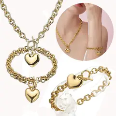 GENERICO - Set Collar Corazon Y Pulsera Acero Inoxidabl Regalo Especial