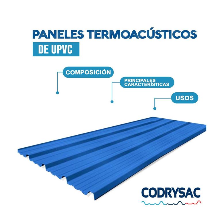 Techo termoacústico UPVC 1.07 x 3.60m x 1.5mm Azul