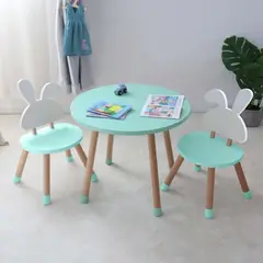 Babykiss - SET DE 01 MESA Y 02 SILLAS MONTESSORI DISEÑO CONEJO JADE