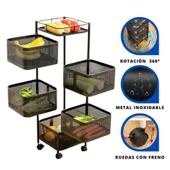 GENERICO - Estante Móvil para Almacenamiento de Frutas y Verduras con 5 Niveles Cuadrado