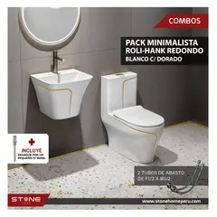 STONE - COMBO INODORO HANK REDONDO BLANCO C DORADO - ROLI BLANCO