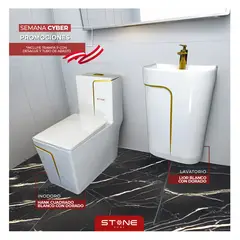 STONE - COMBO INODORO HANK CUADRADO- LAVADERO LIOR BLANCO CDORADO