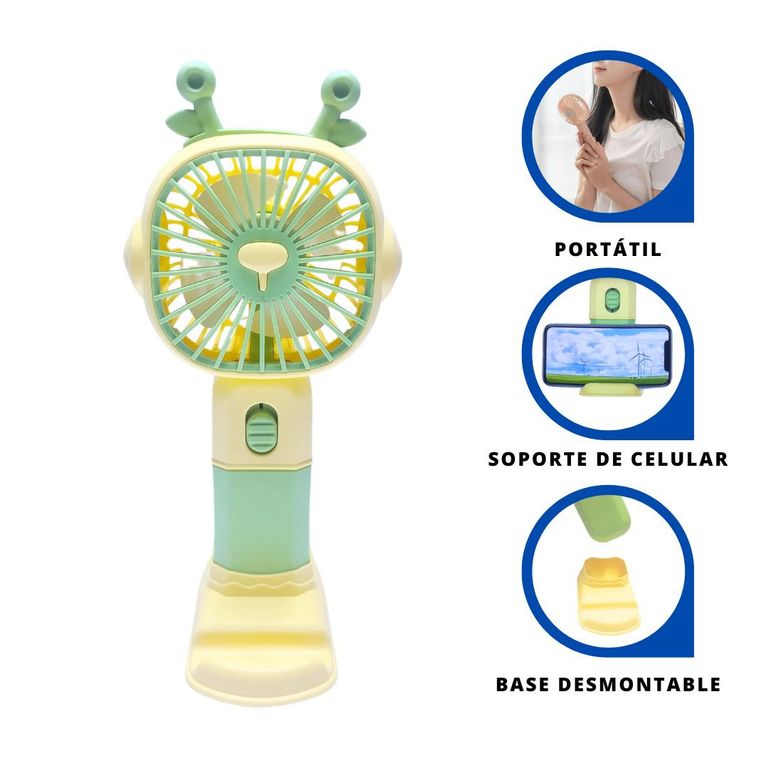 Ventilador de Mano Kawai Verde con Función Recargable