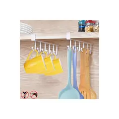 GENERICO - Colgador de 6 Ganchos para Repisa Multiuso Pack x 2 Blanco