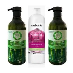 BABARIA - Pack de Shampoo Cebolla + 02 Acondicionador bamboo Wokali