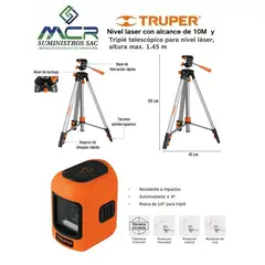 TRUPER - NIVEL LASER CON TRIPOIDE TELESCOPICO ALTURA 145M