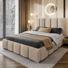 GENERICO - Cama Box Tarima + Cabecera Lisa Beige King