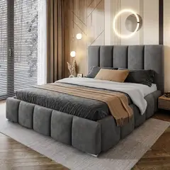 GENERICO - Cama Box Tarima + Cabecera Lisa Gris King