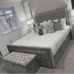 GENERICO - Cama Box Tarima + Cabecera Capitone Gris Queen