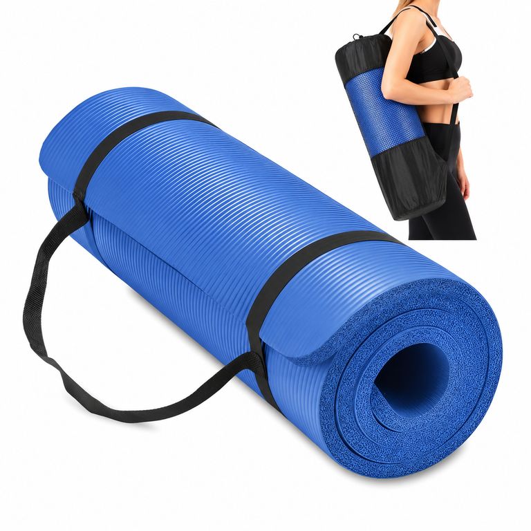 Colchoneta Yoga Mat Gruesa 15 mm con Bolso y Sujetador Azul