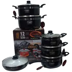 VALESKA - Juego de Ollas 12 Piezas color negro