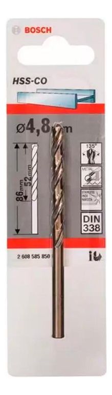Broca Metal Cobalto HSS-Co 4.8 x 52 x 86