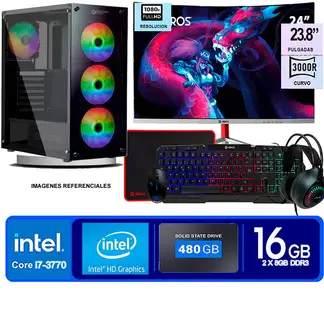 ENKORE - Computadora Pc Intel Core i7 3770 Monitor 24 fhd' RAM 16 GB SSD 480 GB