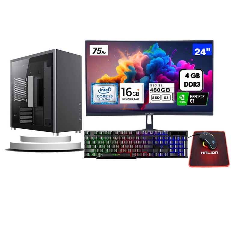 Computadora Intel Core i5 9400f Monitor Curvo 24 fhd' RAM 16 GB SSD 480 GB v04GB