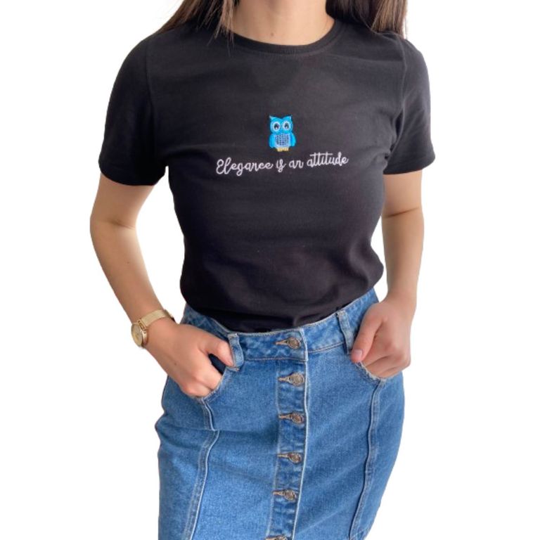 POLO NEGRO BORDADO - POLO BÁSICO BORDADO DE ALGODÓN