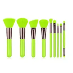 GENERICO - Set de brochas para maquillaje 10 Pzas Verde Neón