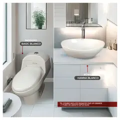 STONE - COMBO DE INODORO ONE PIECE ESSENCE BLANCO + BOWL HANNA BLANCO