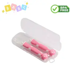 GENERICO - Cuchara de silicona para bebe con Estuche - Set 2 pzas ROSA