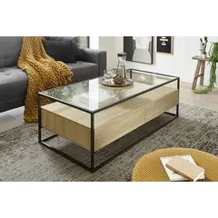 TU MESITA - Mesa de Centro tipo Industrial Bénfica con vidrio Color Duna