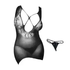 GENERICO - Babydoll Malla Pluss Jeri de L hasta 3XL mas Tanga Lencería