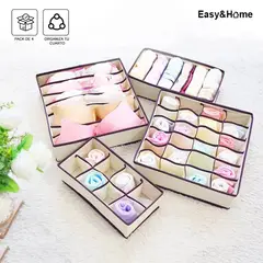 EASY&HOME - Juego de 4 Organizadores Plegables de Ropa Interior Beige