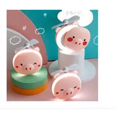 GENERICO - Mini espejo led ventilador cerdito 3 en 1