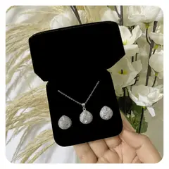 GENERICO - Set Mujer Pack Aretes Collar Cristales Blancos Plata 925