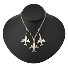 GENERICO - Set Pack Aretes Collar Avión Joya Viajera Fabricado en Plata