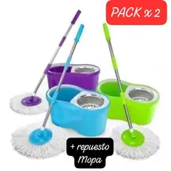 GENERICO - Trapeador Mágico 360º con escurridor + 2 mopas , PACK x 2