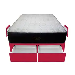 BARAKA HOME - Cama Pocket Vip + 4 Cajones 1.5 Plz + 1 almohada - Rojo
