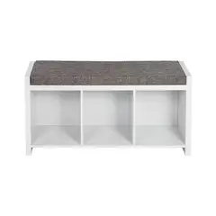 GENERICO - Banco organizador con zapatero en blanco y cojín para asiento