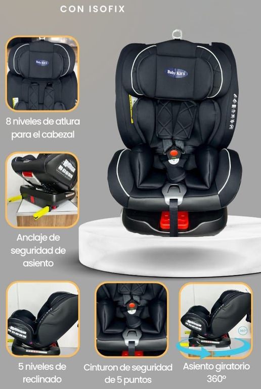 Silla de Auto Carro Para Bebes Con Asiento Giratorio Reclinable Isofix