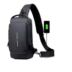 ITELSISTEM - Morral Antirrobo Impermeable Usb Pechera Hombre clave Negro