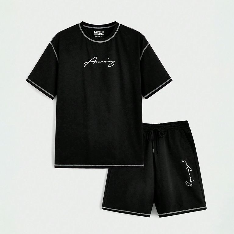 Conjunto Camiseta Negro Con Costuras En Contraste