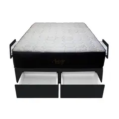 BARAKA HOME - Cama Pocket Vip + 4 Cajones 2 Plz + 2 almohadas - Negro