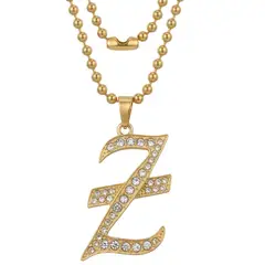 GENERICO - Collar Unisex Letra Inicial Z Cristales Blancos Acero Dorado