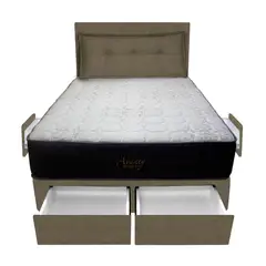 BARAKA HOME - Dormitorio Pocket Vip + 4 Caj. 1.5 Plz +Cabecera +Cojin - Beige Oscuro