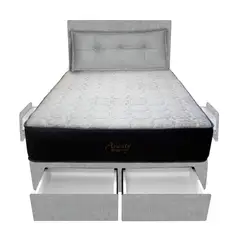 BARAKA HOME - Dormitorio Pocket Vip + 4 Caj. 1.5 Plz + Cabecera + Cojin - Gris Claro