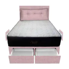 BARAKA HOME - Dormitorio Pocket Vip + 4 Caj. 1.5 Plz + Cabecera + Cojin - Rosado