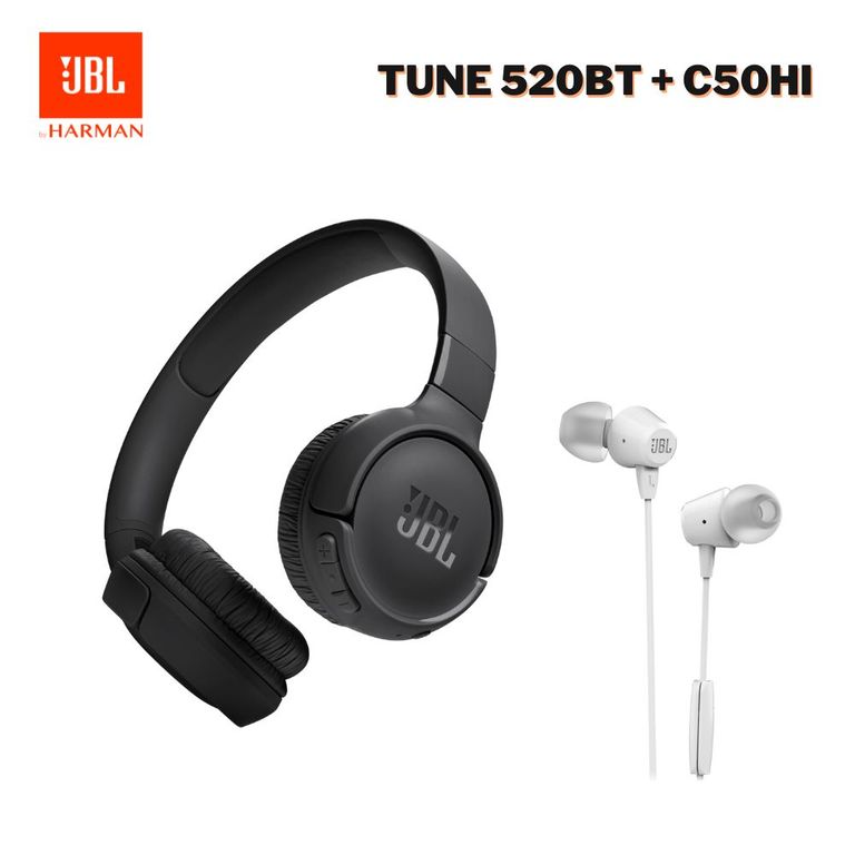 Pack Especial Tune 520BT Negro Hasta 57 Hrs +JBL C50HI Cable White