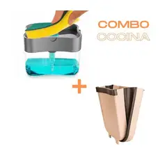 GENERICO - Combo Dispensador Jabón + Tacho Basurero Plegable
