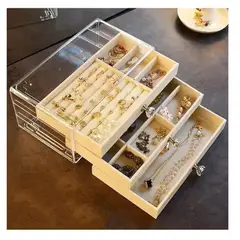 GENERICO - Joyero Organizador De Joyas Pulseras Relojes 3 Niveles Beige