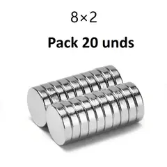 GENERICO - Imanes de neodimio modelo disco 8mmx2mm pack 20 unds