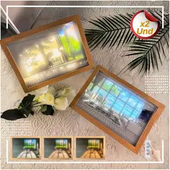 TRENDS - Cuadros Lámpara LED 2UND Decorativo de Madera 3 Modos de Luz Graduable