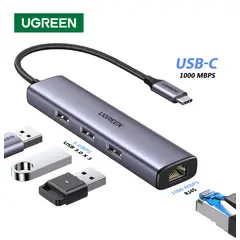 UGREEN - Adaptador Hub Tipo C 4 En 1 - Ethernet 1000 Mbps, 3 x USB 3.0 -